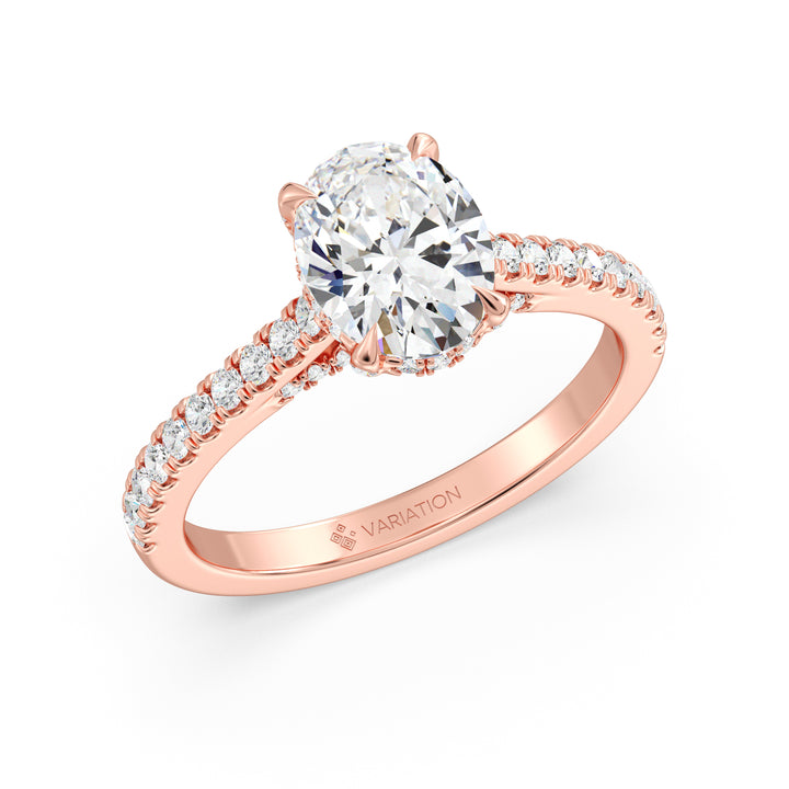 Oval Cut Lab Grown Diamond Hidden Halo Engagement Ring in 18K Rose Gold