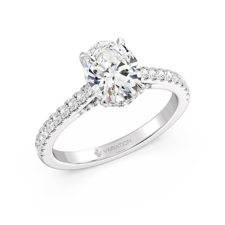 Oval Cut Lab Grown Diamond Hidden Halo Engagement Ring in 18K White Gold