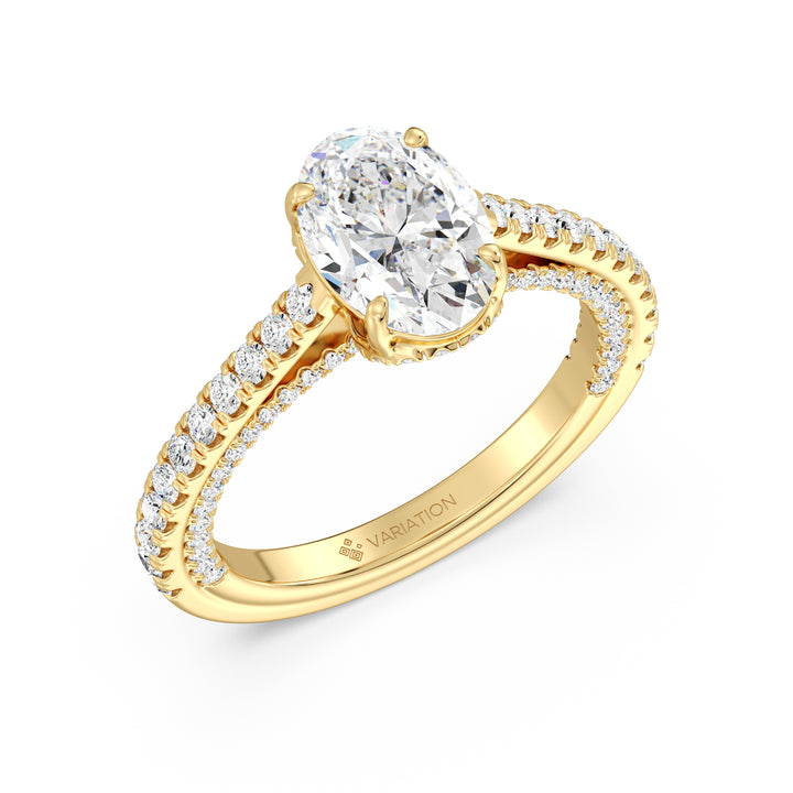 Oval Cut Lab Grown Diamond Hidden Halo Engagement Ring in 18K Yellow Gold
