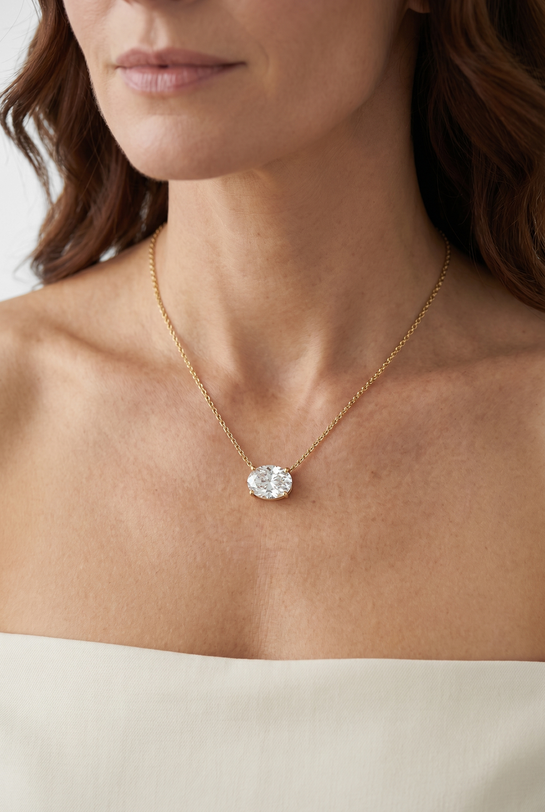 2 Carat Oval Cut Lab Grown Diamond Necklace in 18K Yellow Gold