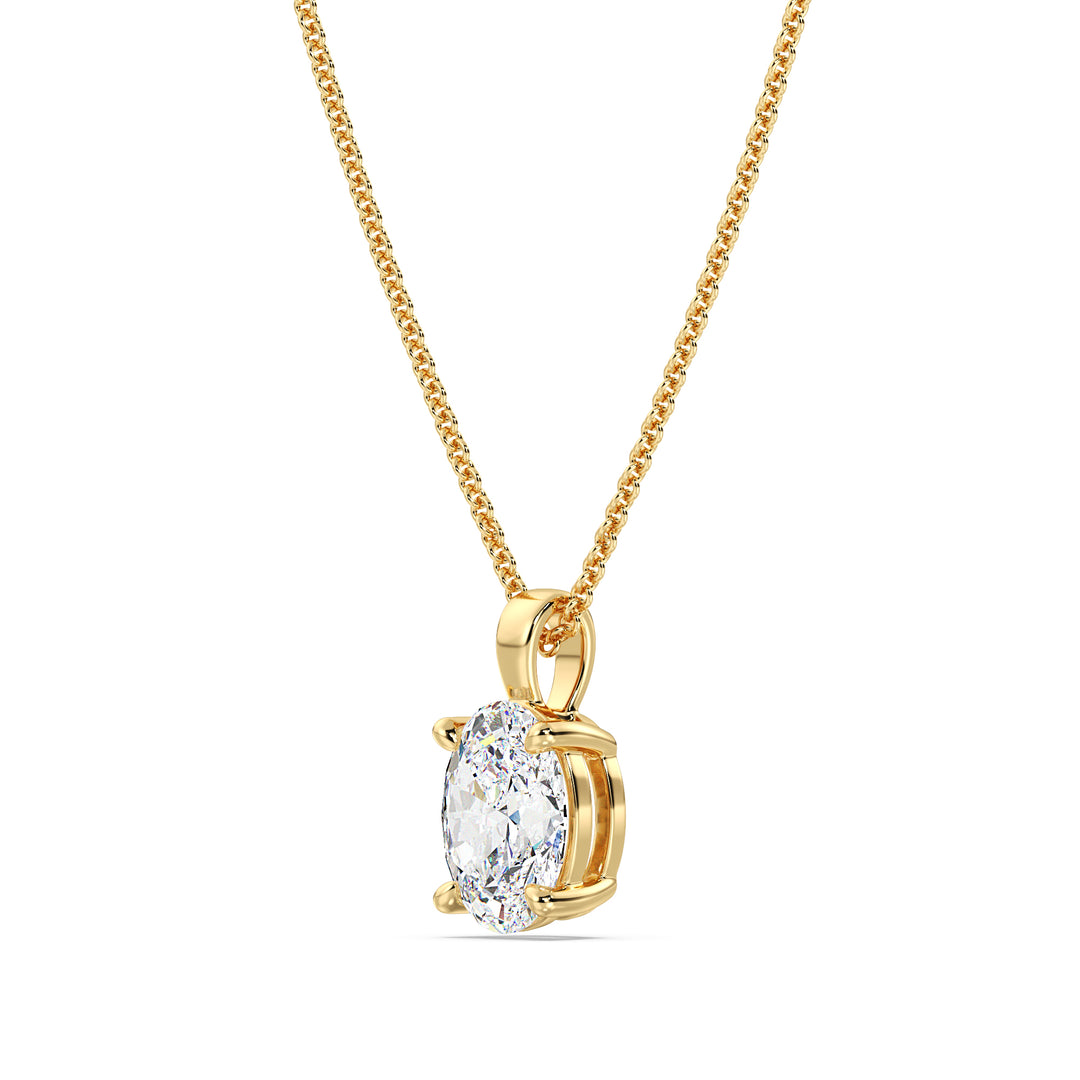 Oval Cut Lab Grown Diamond Pendant in 18K Yellow Gold 4 Claw Prong Setting