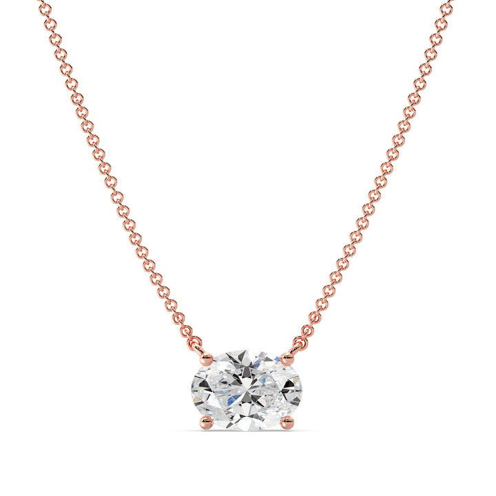 Oval Cut Lab Grown Diamond Solitaire Necklace in 18K Rose Gold