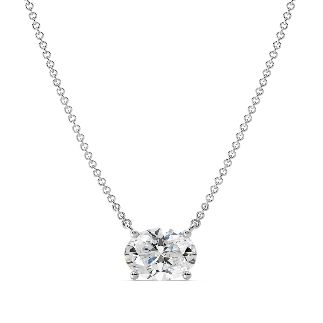 Oval Cut Lab Grown Diamond Solitaire Necklace in 18K White Gold