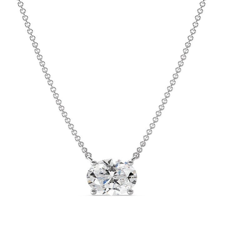 Oval Cut Lab Grown Diamond Solitaire Necklace in 18K White Gold
