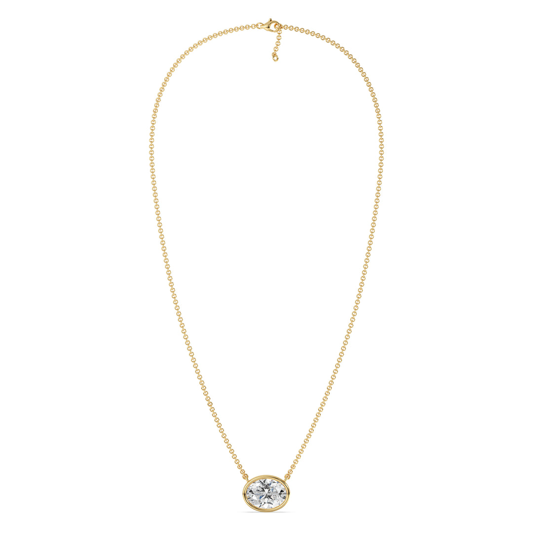 Oval Cut Lab Grown Diamond Solitaire Necklace in 18K Yellow Gold Bezel Setting