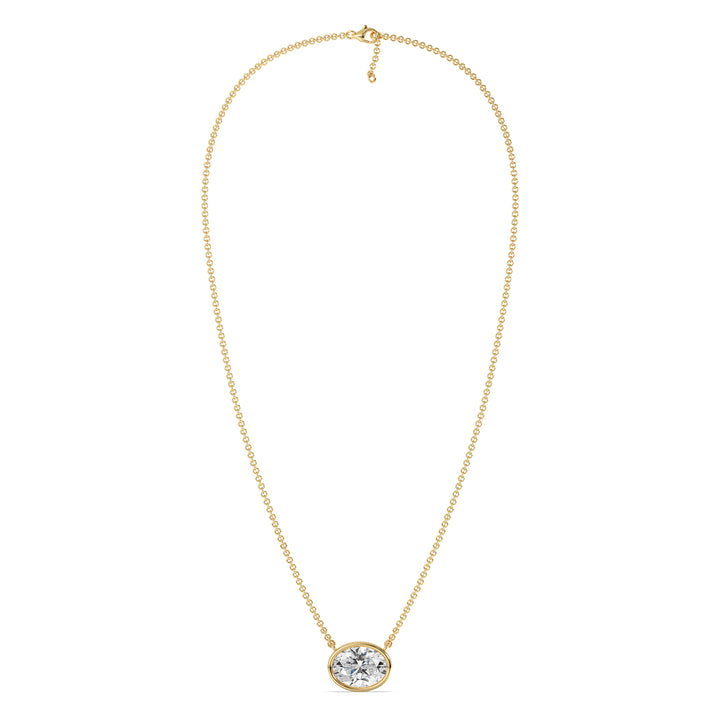 Oval Cut Lab Grown Diamond Solitaire Necklace in 18K Yellow Gold Bezel Setting