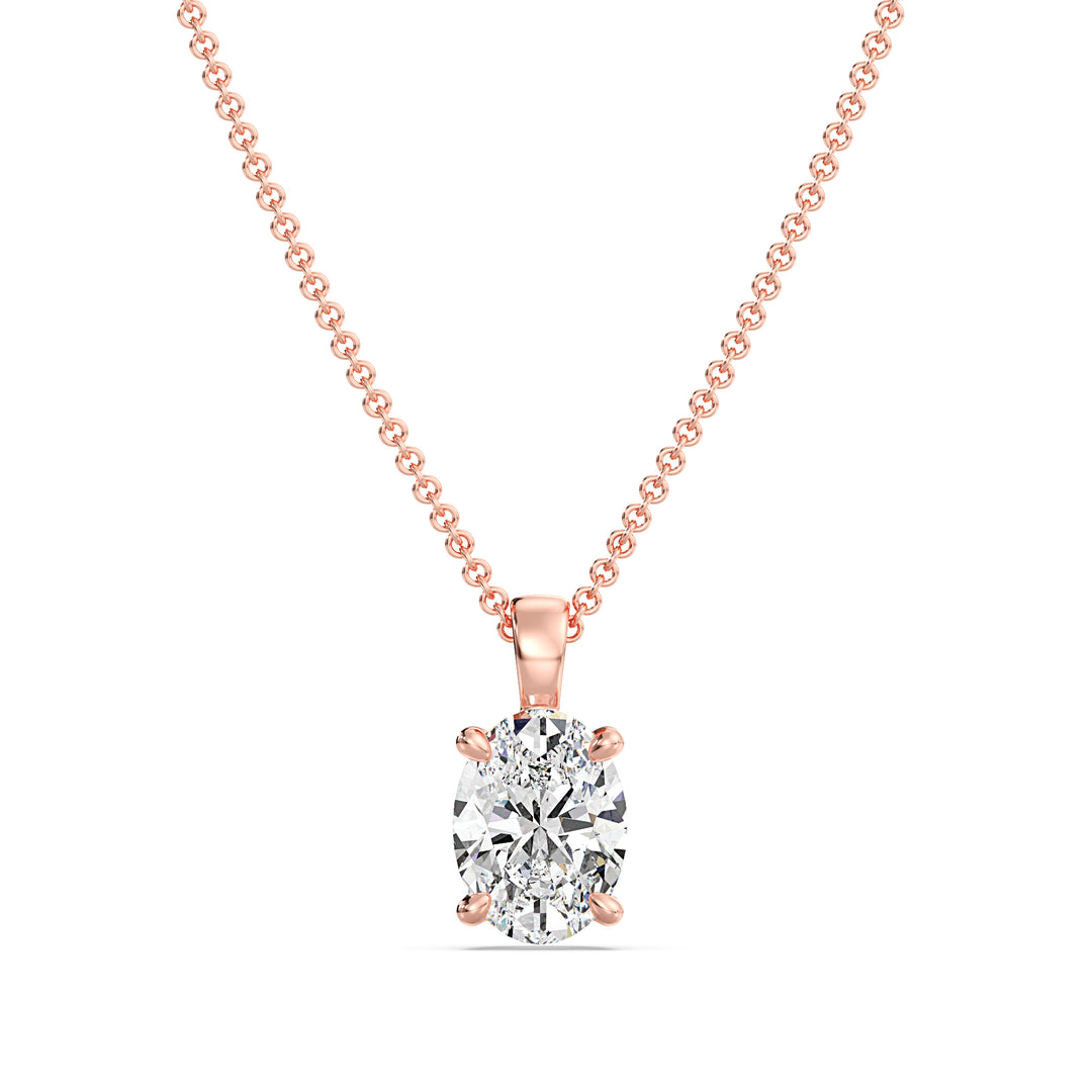 Oval Cut Lab Grown Diamond Solitaire Pendant in 18K Rose Gold