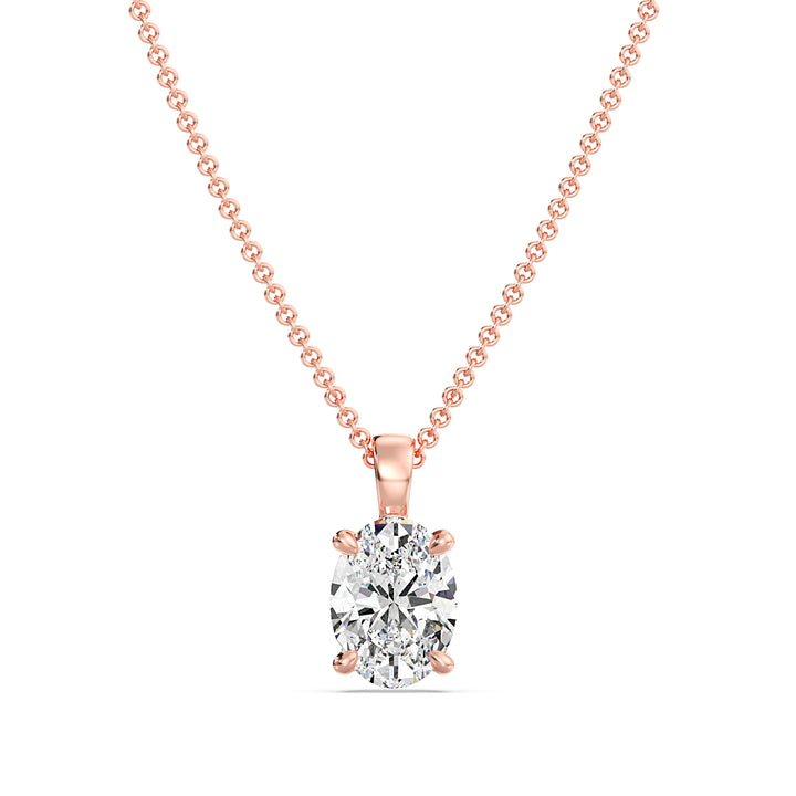 Oval Cut Lab Grown Diamond Solitaire Pendant in 18K Rose Gold