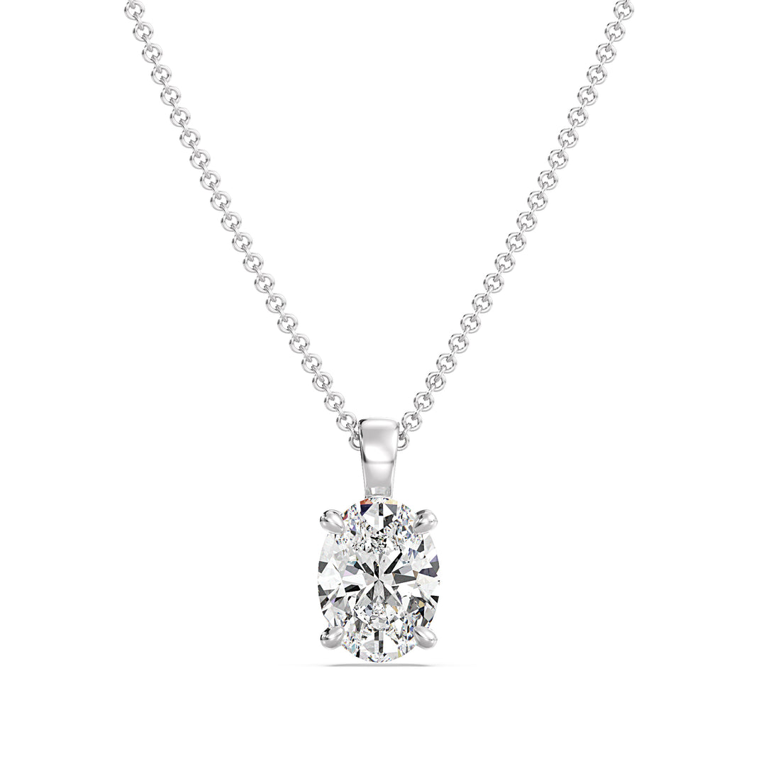 Oval Cut Lab Grown Diamond Solitaire Pendant in 18K White Gold