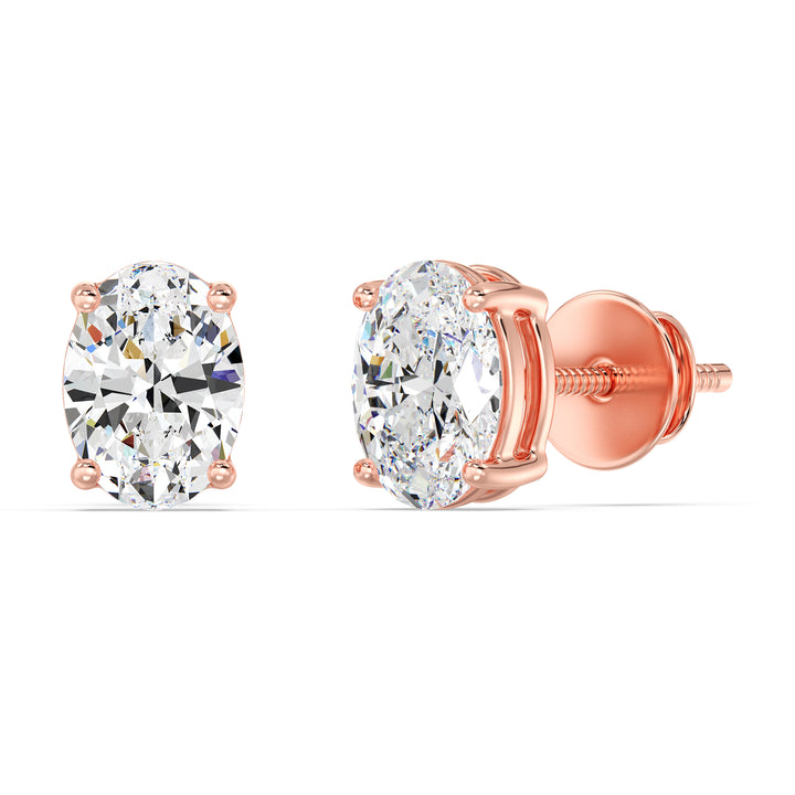 Oval Cut Lab Grown Diamond Stud Earrings in 18K Rose Gold