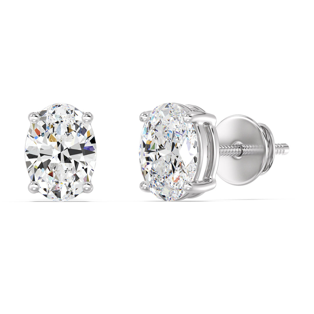 Oval Cut Lab Grown Diamond Stud Earrings in 18K White Gold