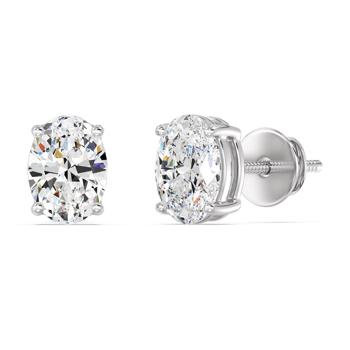 Oval Cut Lab Grown Diamond Stud Earrings in 18K White Gold