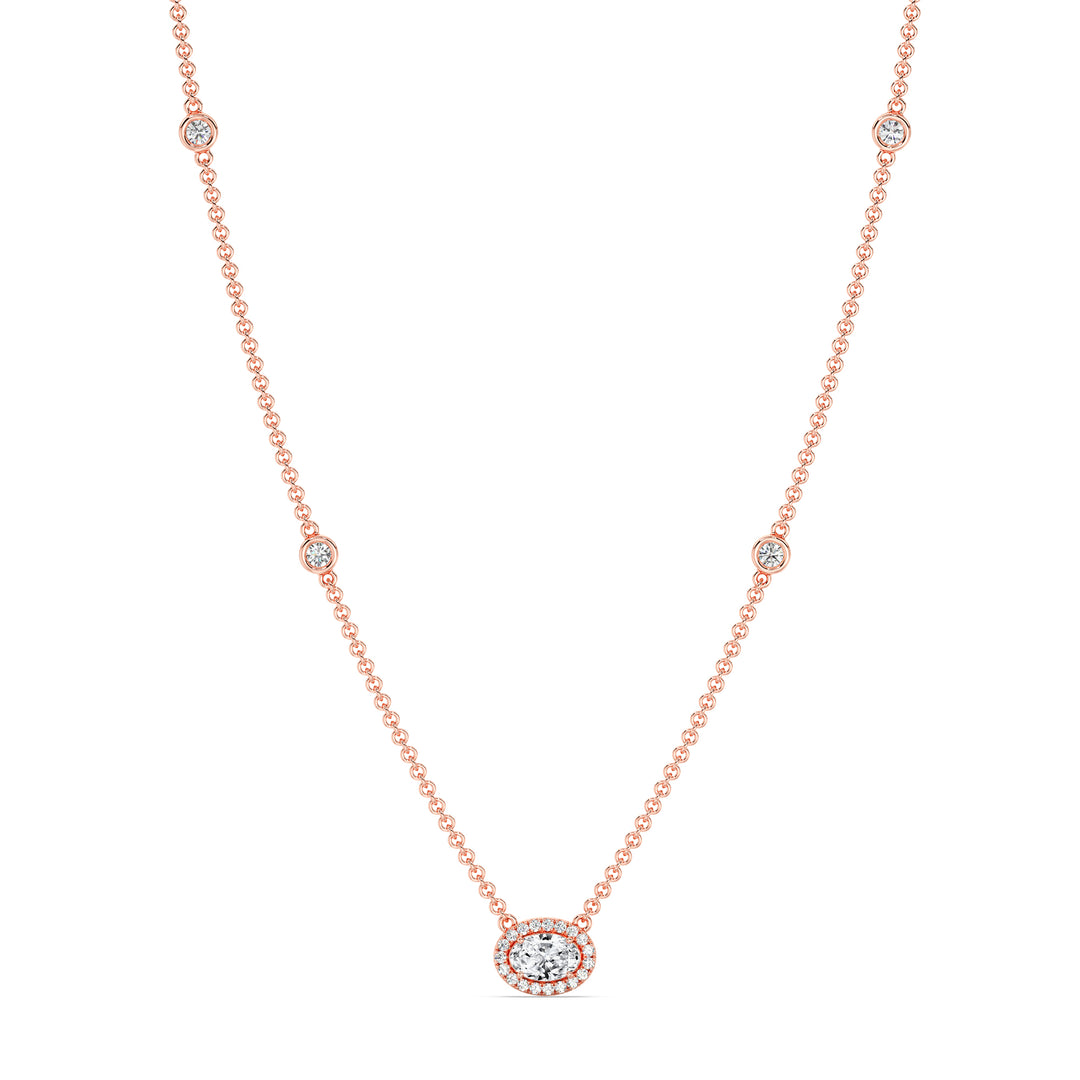 Oval Diamond Accent Bezel Station Necklace in 18K Rose Gold