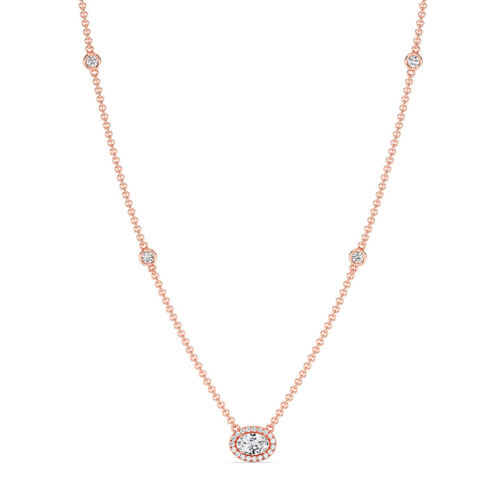 Oval Diamond Accent Bezel Station Necklace in 18K Rose Gold