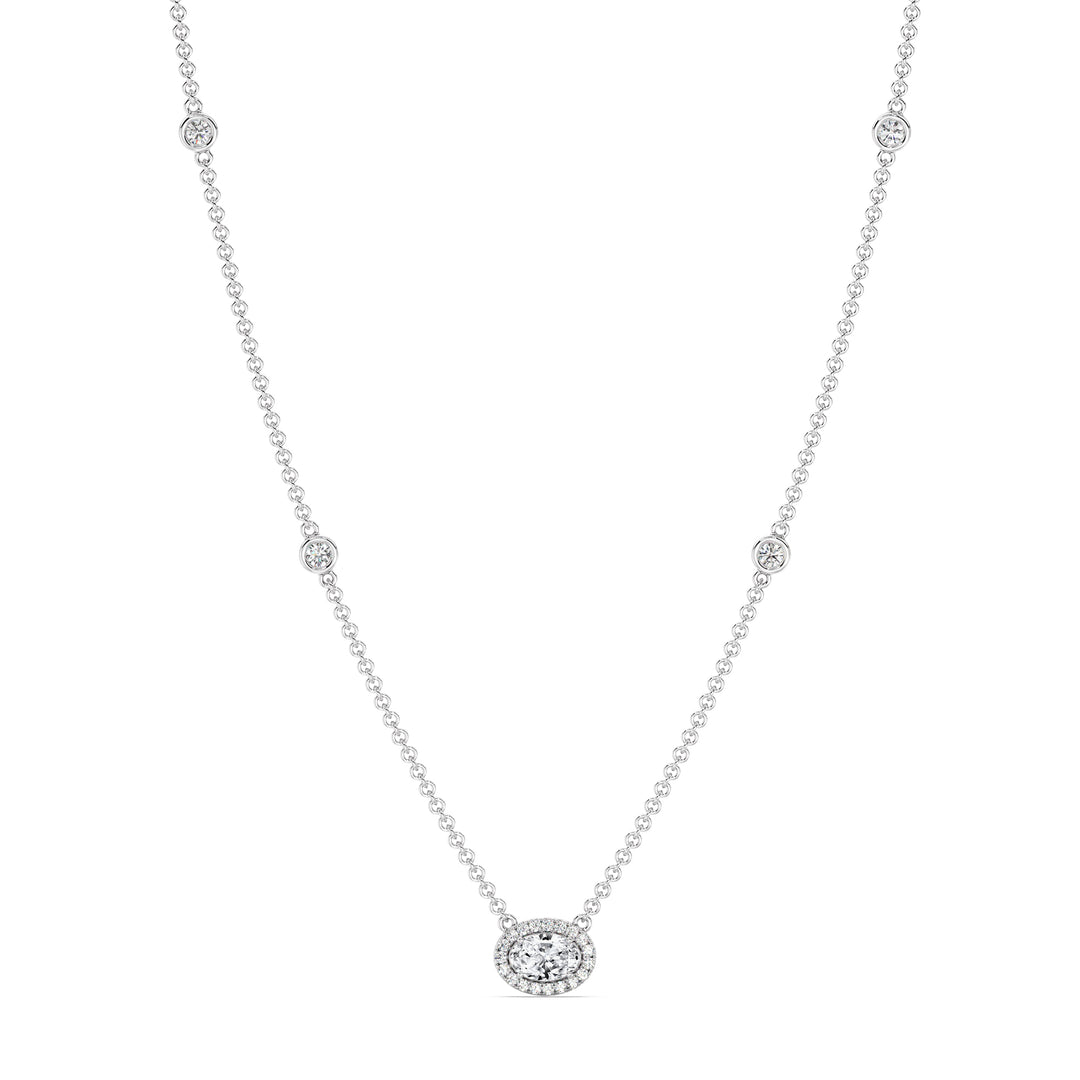 Oval Diamond Accent Bezel Station Necklace in 18K White Gold