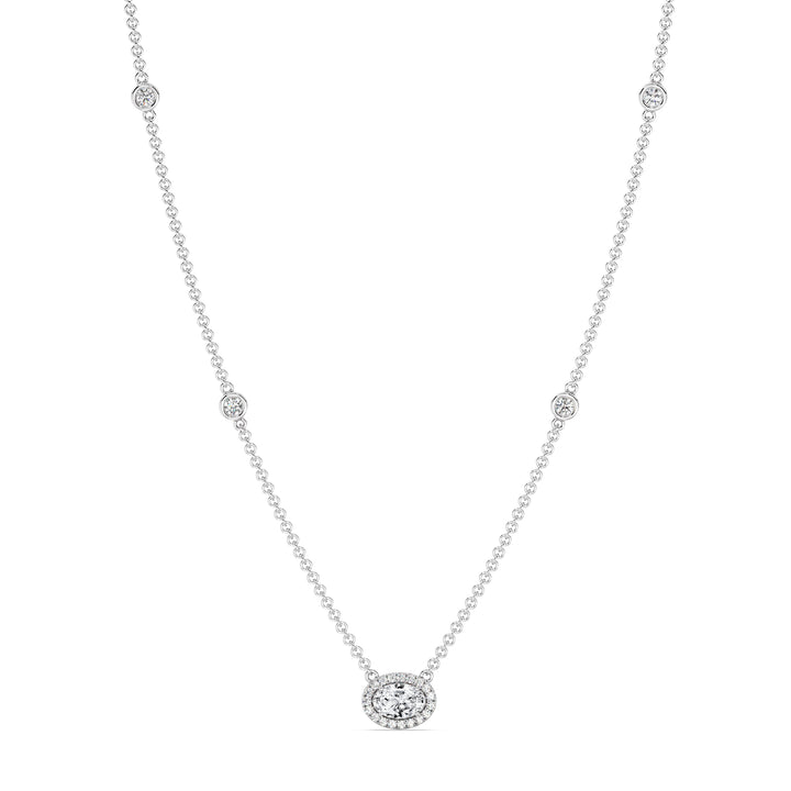 Oval Diamond Accent Bezel Station Necklace in 18K White Gold