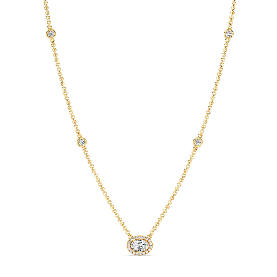 Oval Diamond Accent Bezel Station Necklace in 18K Yellow Gold