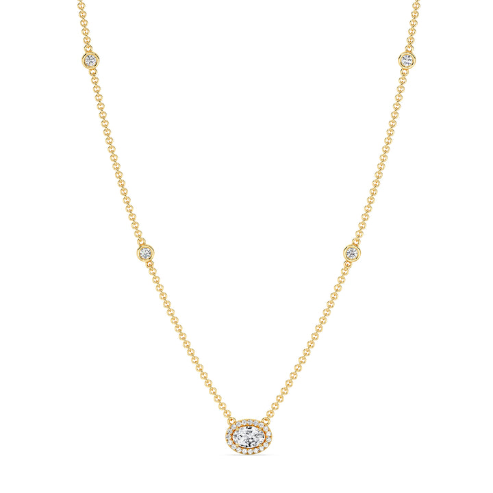 Oval Diamond Accent Bezel Station Necklace in 18K Yellow Gold