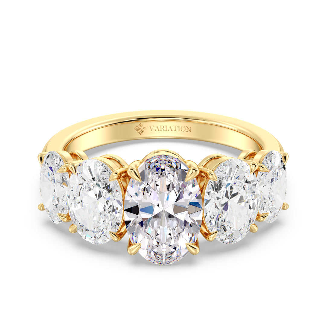 Oval Diamond Five Stone Anniversary Ring with Graduated Design in Yellow Gold