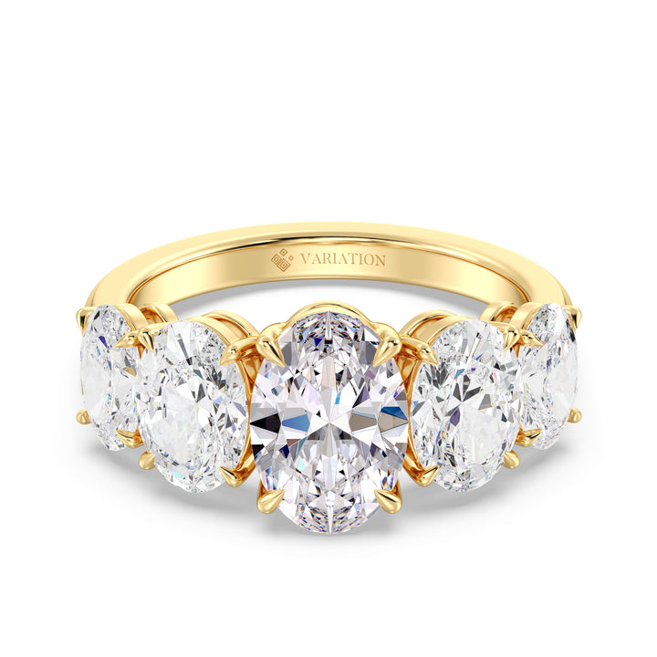 Oval Diamond Five Stone Anniversary Ring with Graduated Design in Yellow Gold