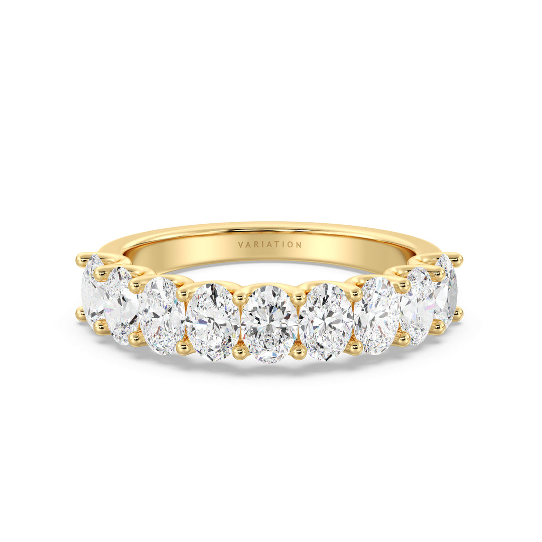 Oval Diamond Half Eternity Band with Shared Prong Setting in Yellow Gold