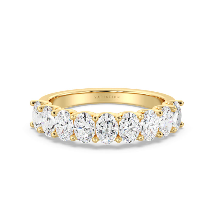 Oval Diamond Half Eternity Band with Shared Prong Setting in Yellow Gold