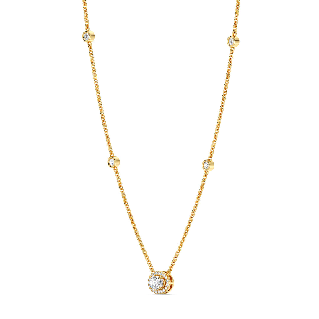 Oval Diamond Necklace with Round Accent Diamonds in 18K Yellow Gold