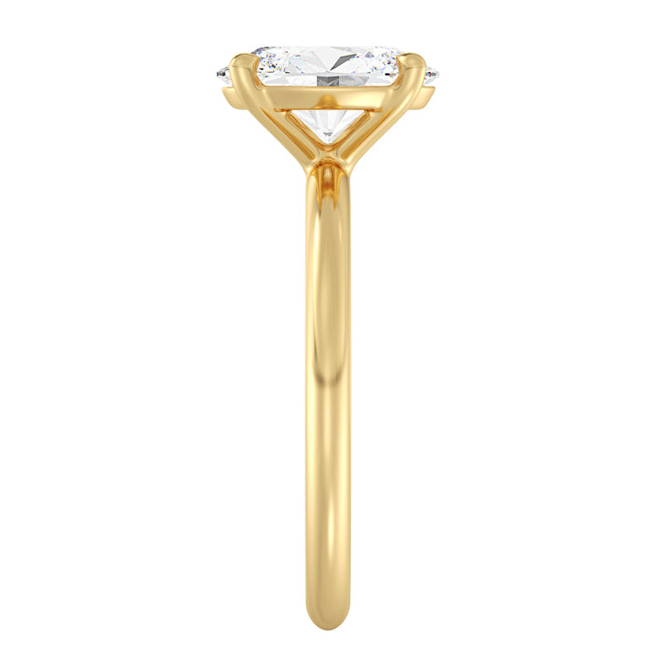IGI certified oval cut lab grown diamond solitaire ring in BIS hallmarked 18K yellow gold.