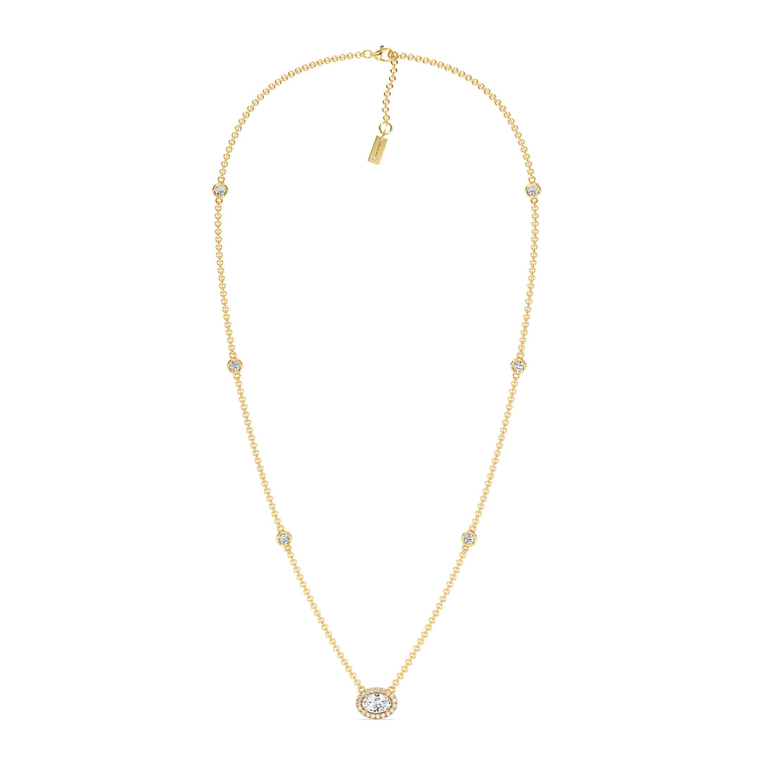 1 Carat Oval Lab Grown Diamond Bezel Station Necklace in 18K Yellow Gold