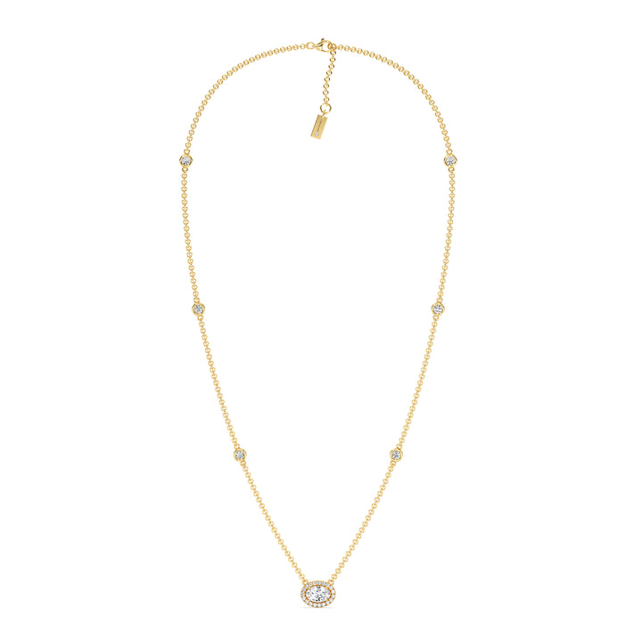 1 Carat Oval Lab Grown Diamond Bezel Station Necklace in 18K Yellow Gold