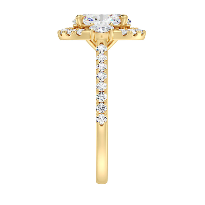 Oval Lab Grown Diamond Engagement Ring with Scalloped Halo in 18K Yellow Gold
