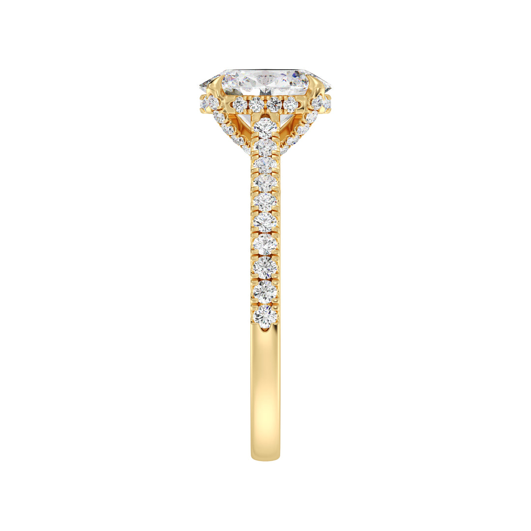 Oval Solitaire Engagement Ring with Hidden Halo and Accent Diamonds in Yellow Gold