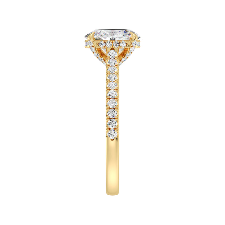 Oval Solitaire Engagement Ring with Hidden Halo and Accent Diamonds in Yellow Gold