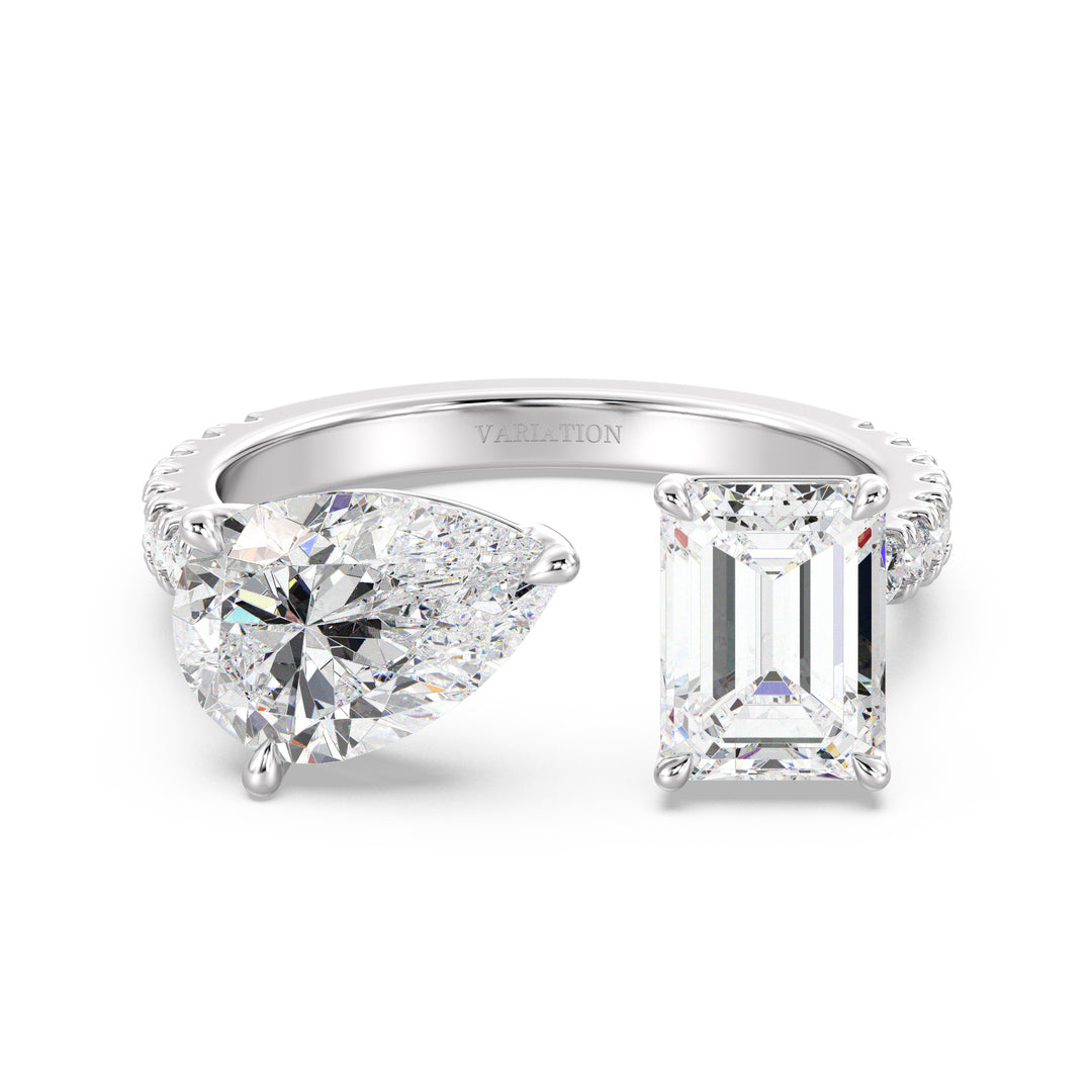 Pear and Emerald Cut Lab Grown Diamond Toi et Moi Ring in 18K White Gold