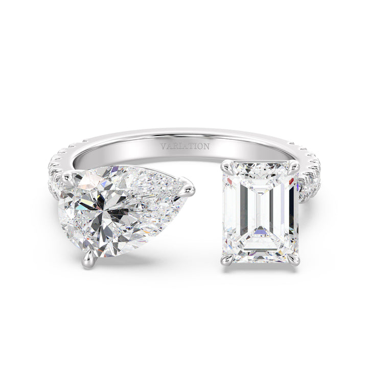 Pear and Emerald Cut Lab Grown Diamond Toi et Moi Ring in 18K White Gold