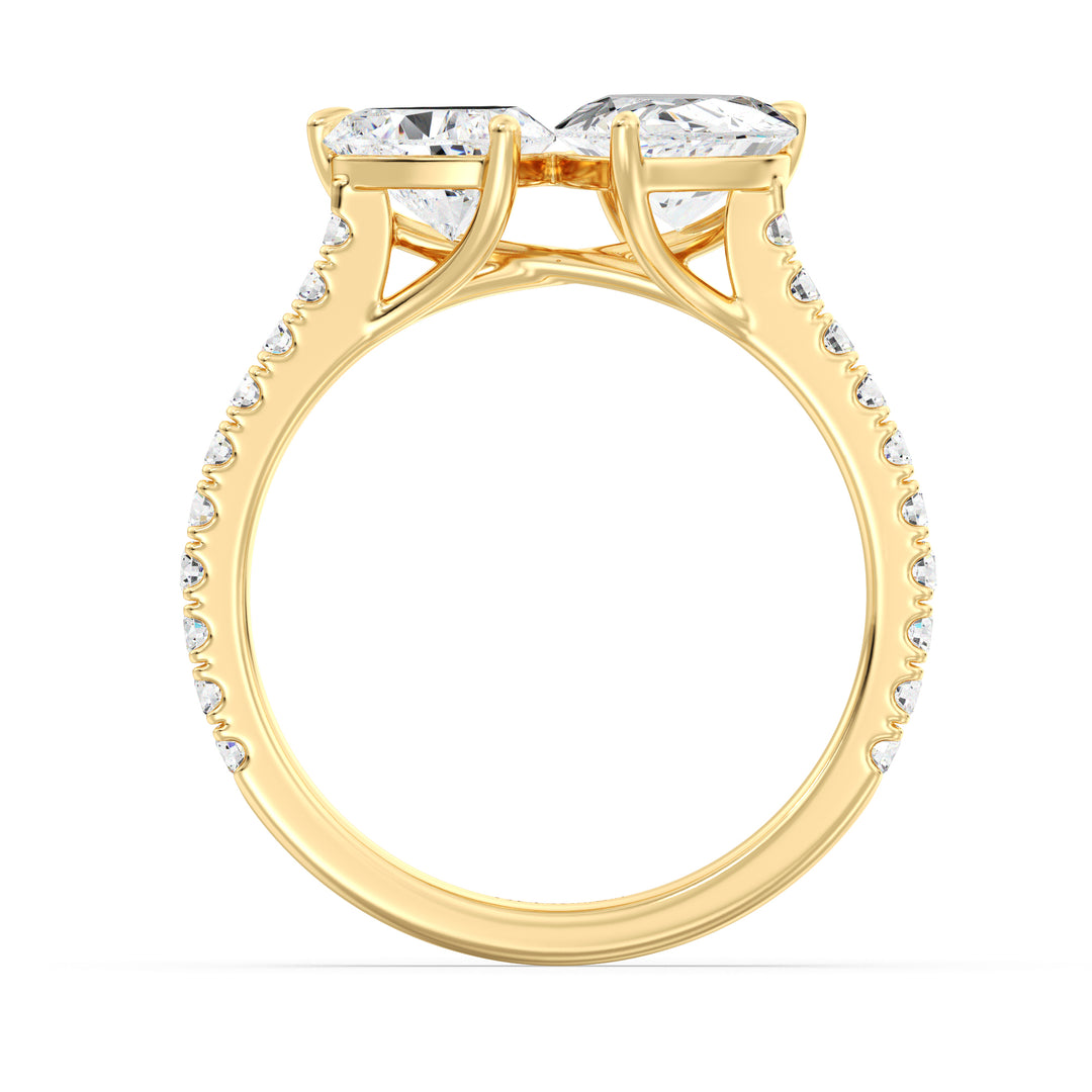 Pear and Heart Shape Diamond Toi et Moi Engagement Ring in Yellow Gold