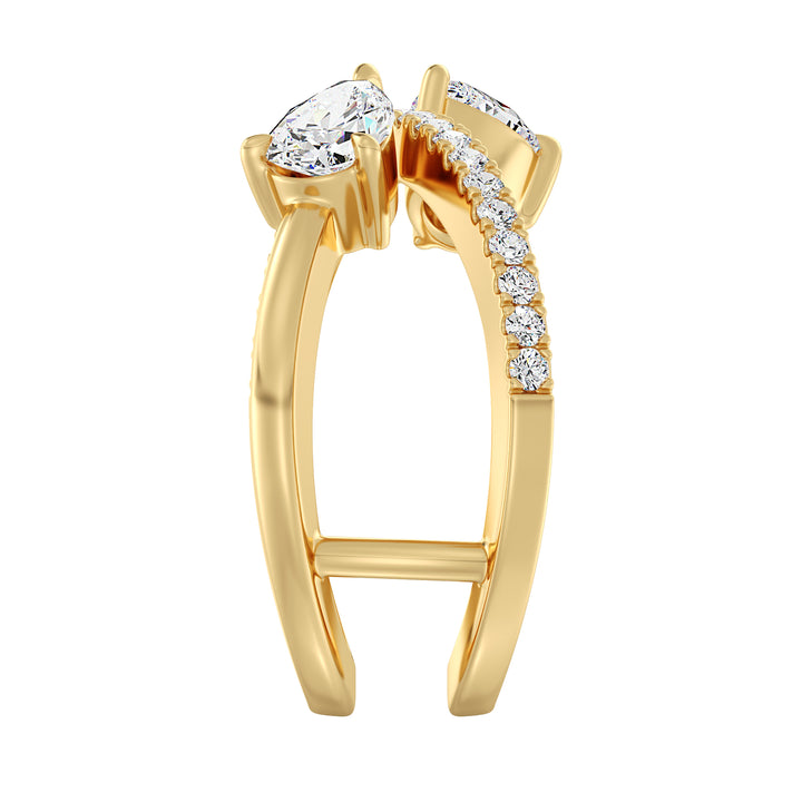 Pear Cut Diamond Two Stone Ring with Twisted Band in Yellow Gold