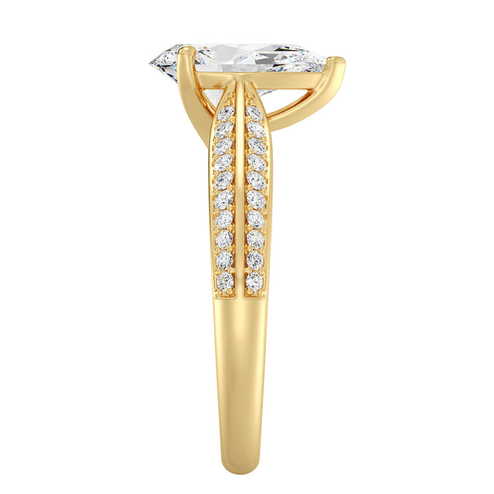 Pear Cut Halo Lab Grown Diamond Engagement Ring in Yellow Gold