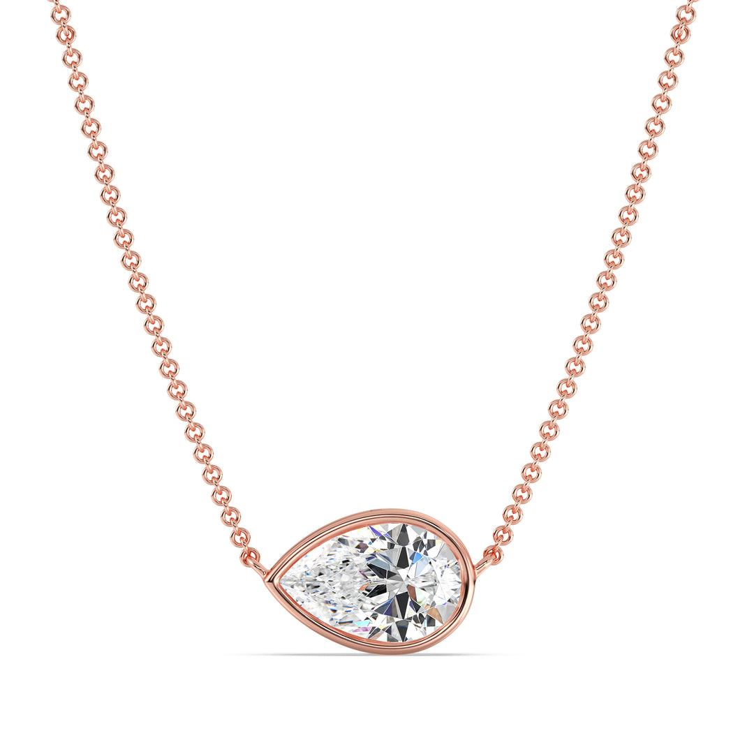 Pear Cut Lab Grown Diamond Bezel Set Solitaire Pendant Necklace in 18K Rose Gold