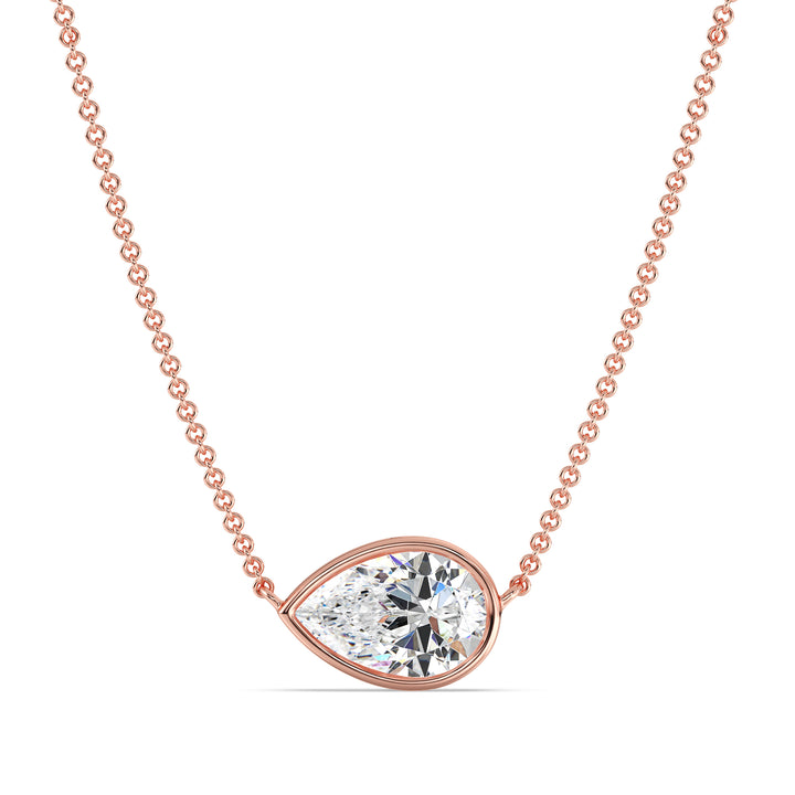 Pear Cut Lab Grown Diamond Bezel Set Solitaire Pendant Necklace in 18K Rose Gold