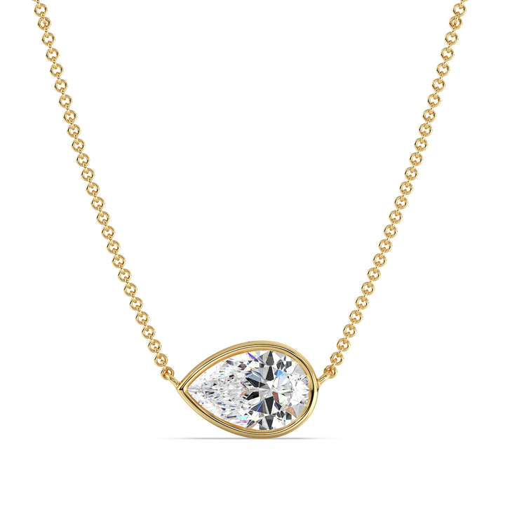 Pear Cut Lab Grown Diamond Bezel Set Solitaire Pendant Necklace in 18K Yellow Gold