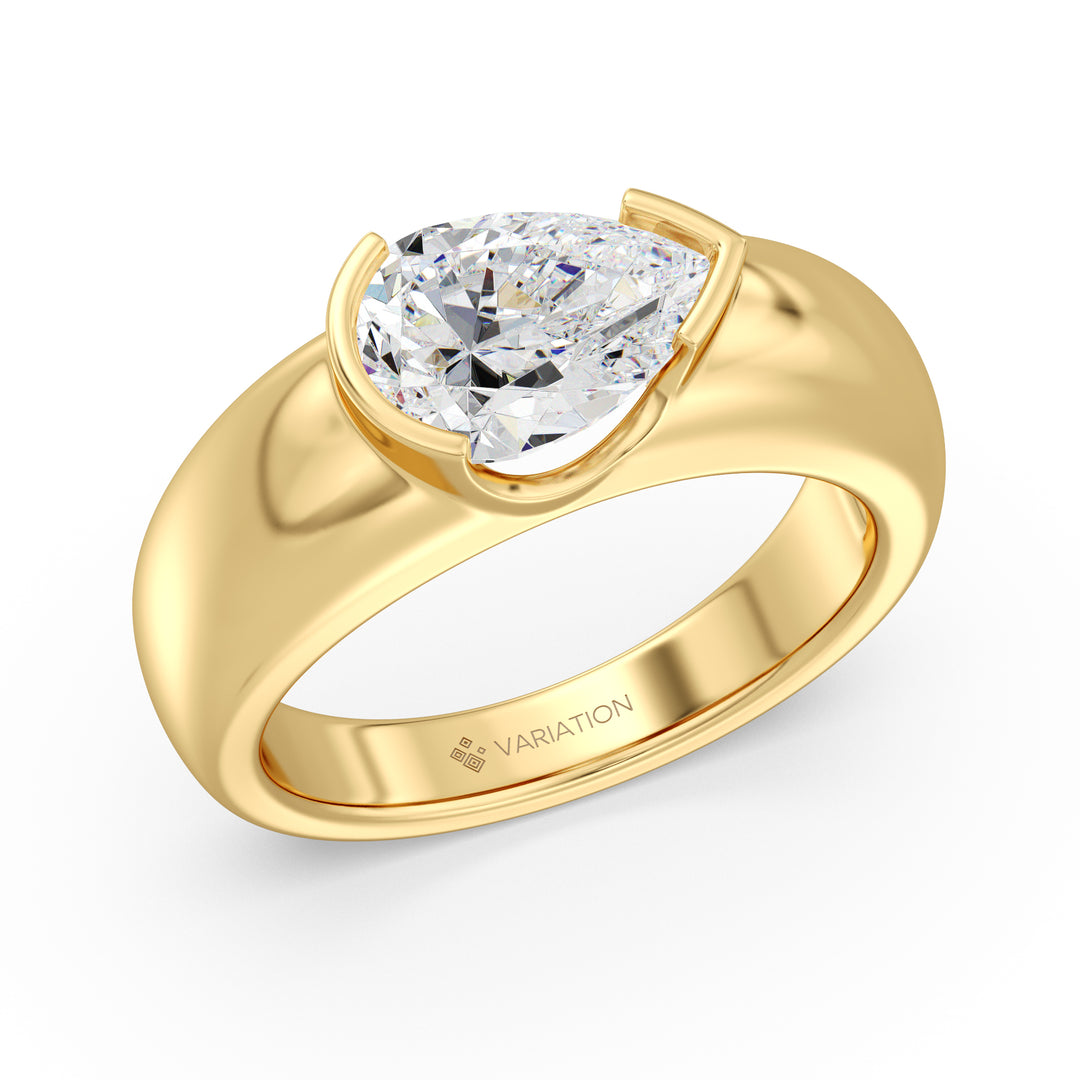 Pear Cut Lab Grown Diamond Bezel Solitaire Ring in 18K Yellow Gold