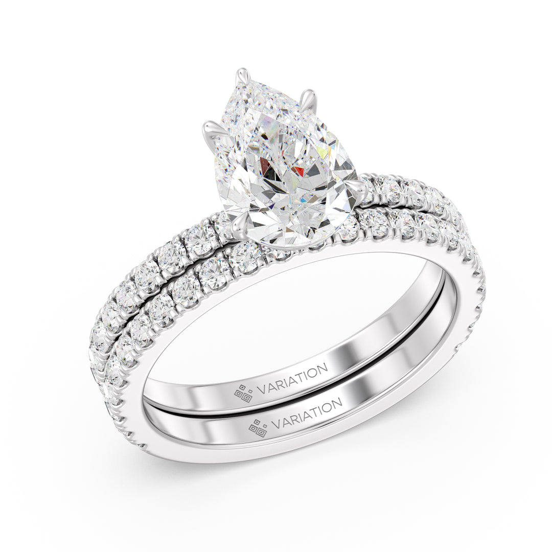 Pear Cut Lab Grown Diamond Bridal Set with Matching Wedding Band in 18K White Gold