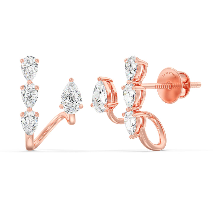 Pear Cut Lab Grown Diamond Cluster Stud Earrings in 18K Rose Gold