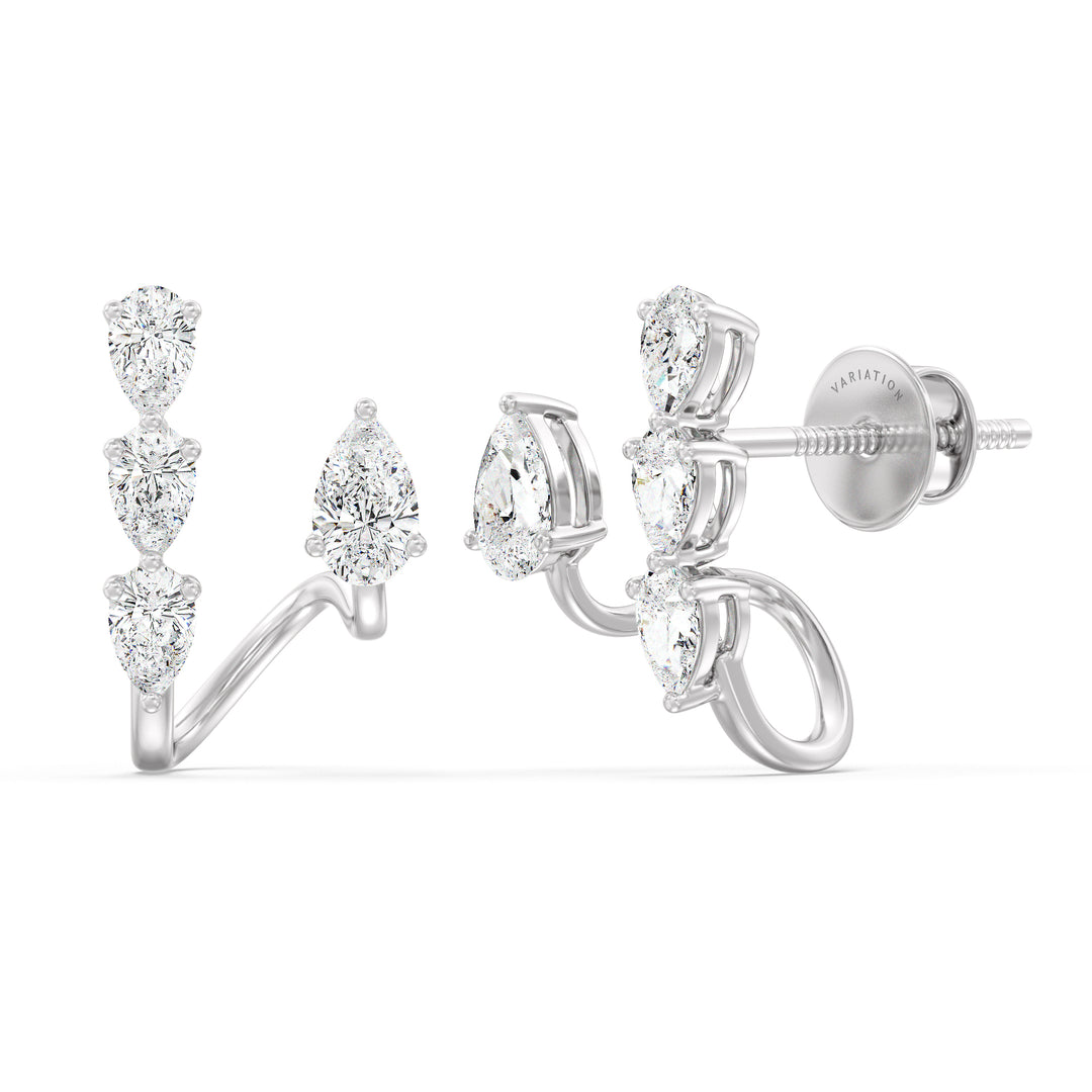Pear Cut Lab Grown Diamond Cluster Stud Earrings in 18K White Gold