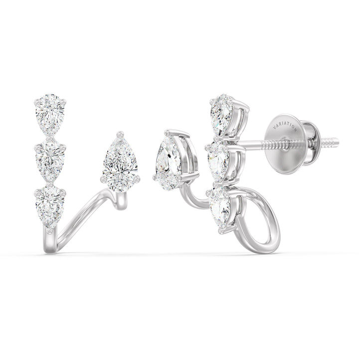Pear Cut Lab Grown Diamond Cluster Stud Earrings in 18K White Gold