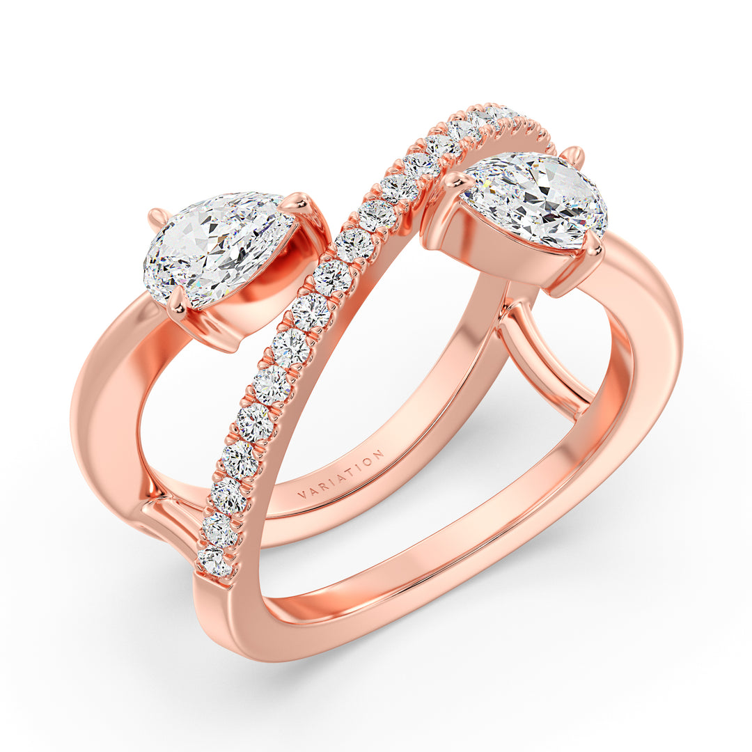 Pear Cut Lab Grown Diamond Dual Stone Twisted Band Ring in 18K Rose Gold