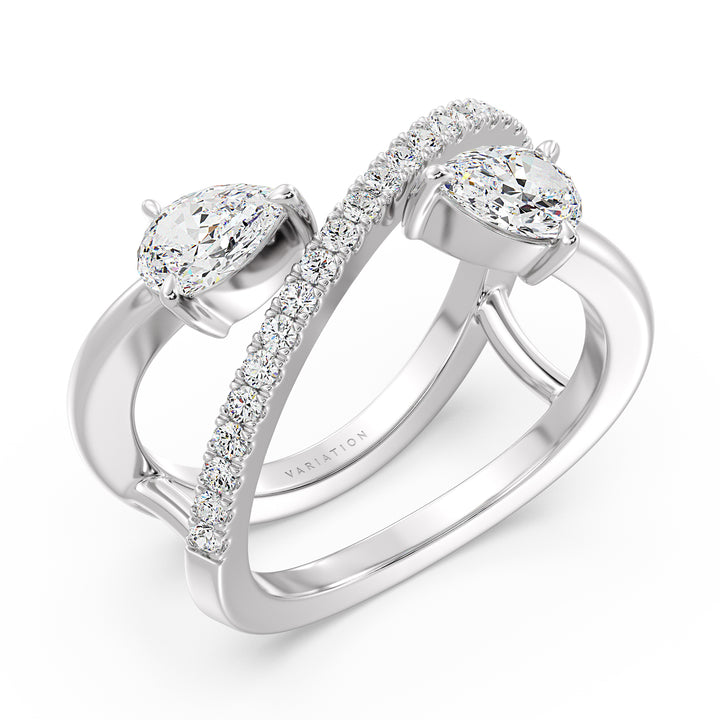 Pear Cut Lab Grown Diamond Dual Stone Twisted Band Ring in 18K White Gold