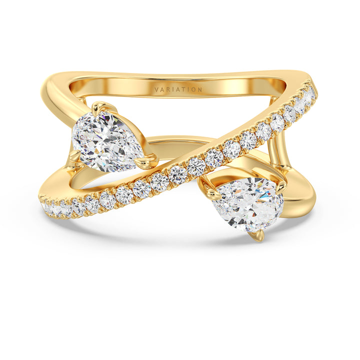 Pear Cut Lab Grown Diamond Dual Stone Twisted Band Ring in 18K Yellow Gold