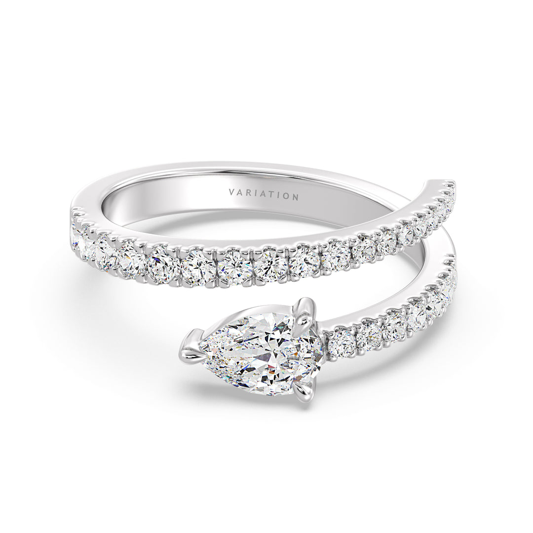 Pear Cut Lab Grown Diamond Open Cuff Ring in 18K White Gold